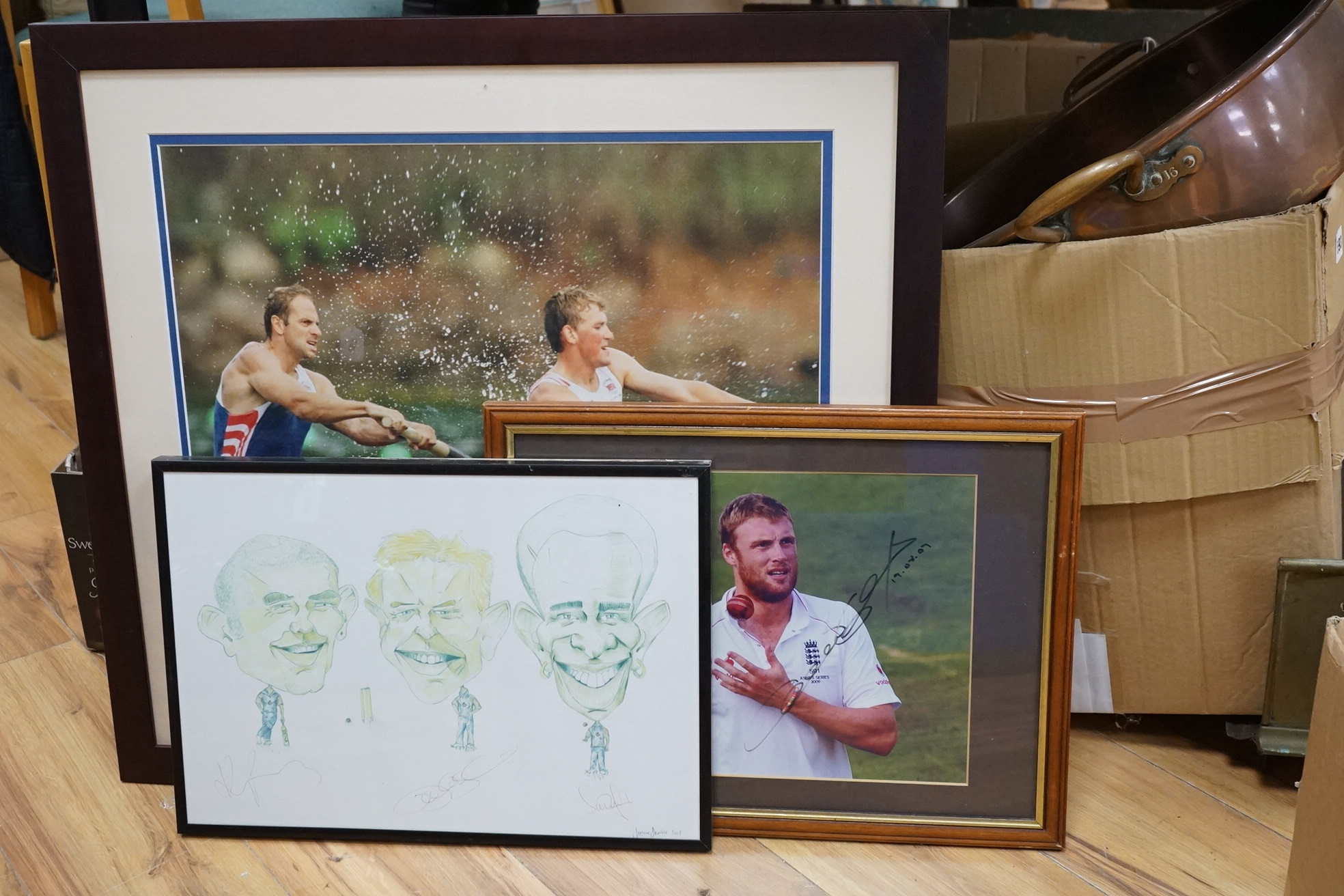 A collection of signed limited edition sporting prints, including, ‘’England Legends, Martin Johnson, Jason Leonard and Jonny Wilkinson’’; The Surrey Legends [cricket]; Freddie Flintoff, Matthew Pinsent and Steve Redgrav